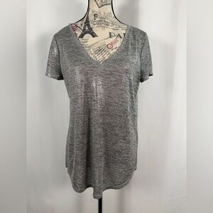 White House Black Market silver-threaded Statement Piece V-Neck Top Size M